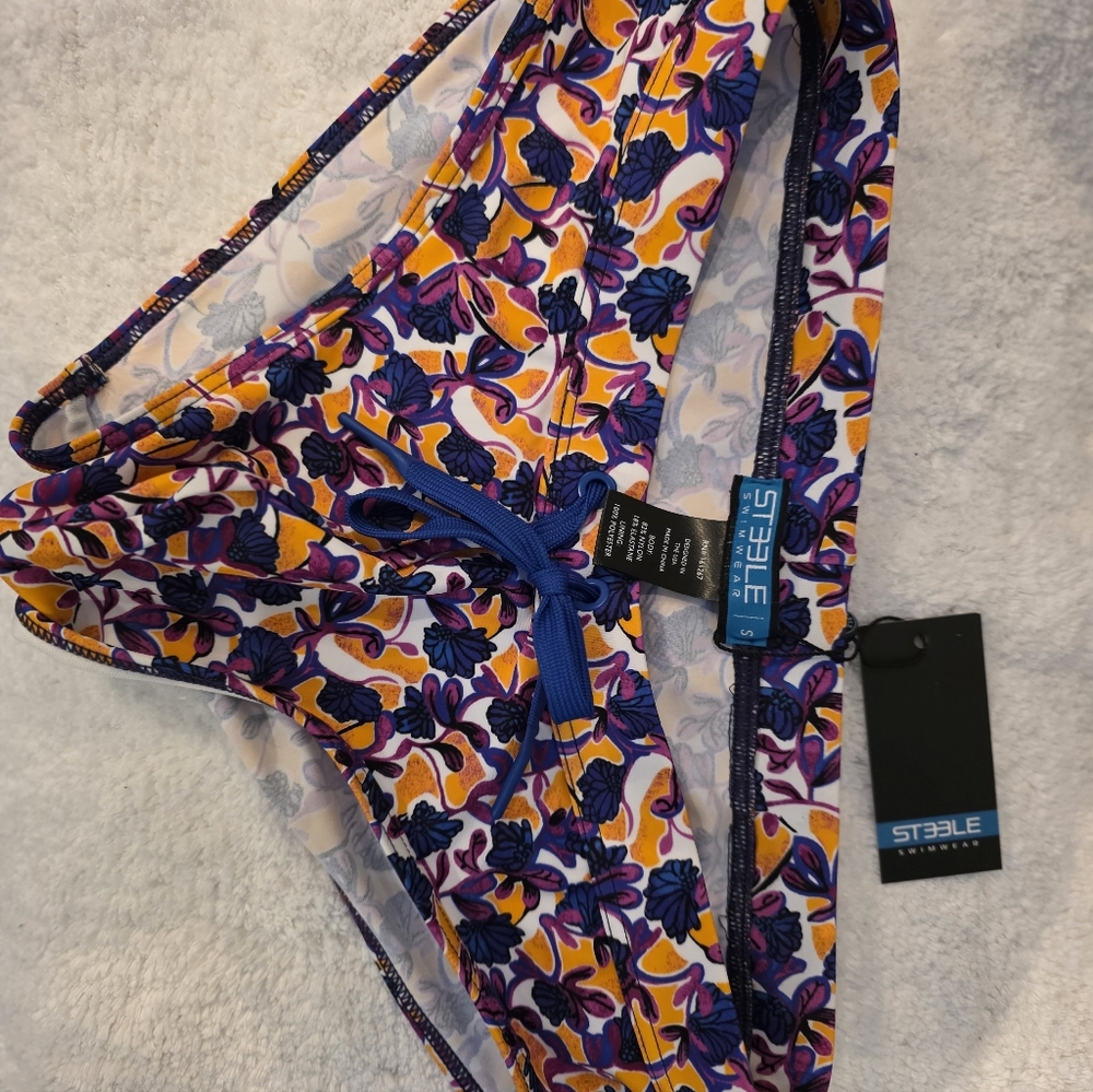 Vibrant Floral Men's Swim Trunks - Purple and Orange - Picture 7 of 7